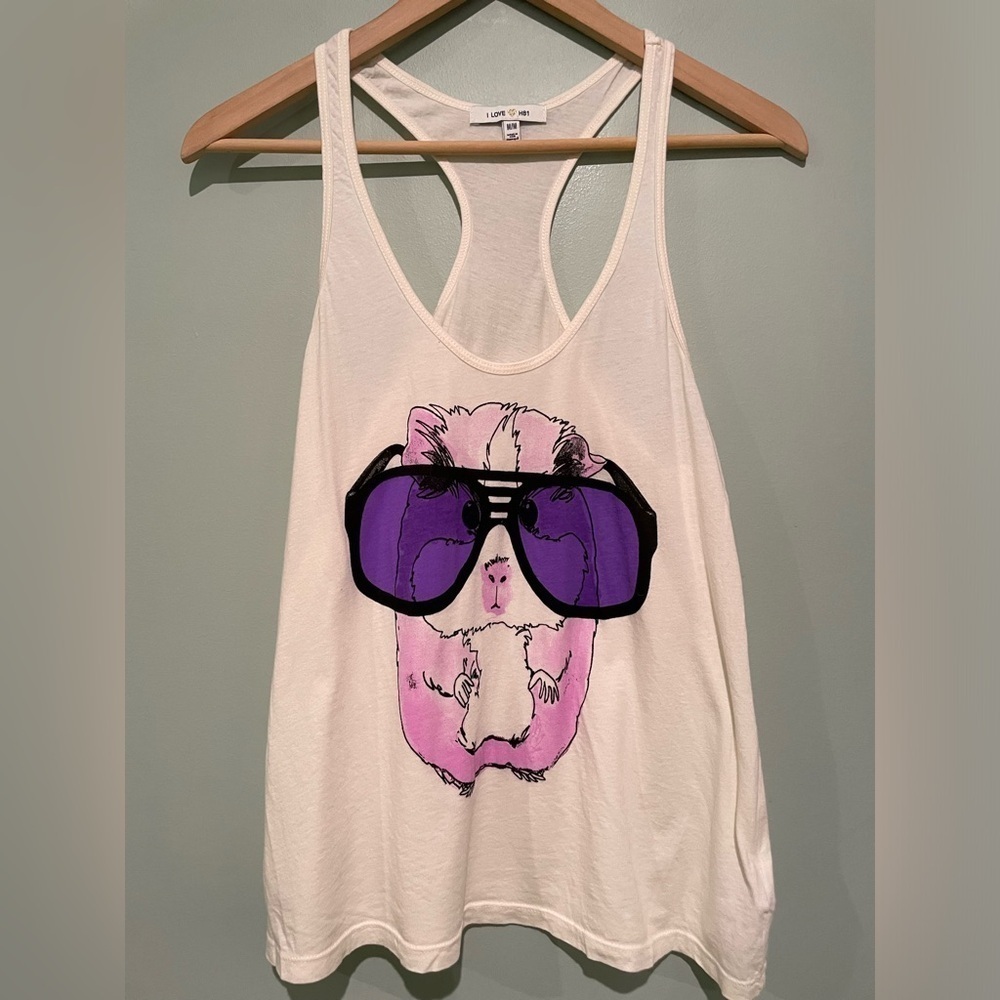 Cool Guinea Pig Wearing Aviators Racer back Tank Top Size M 100% cotton